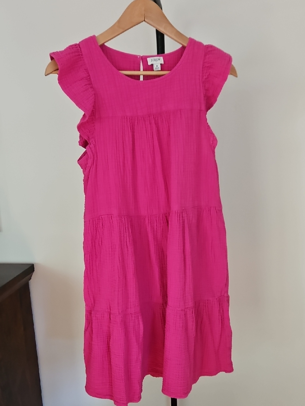 JCrew Bright Pink Ruffle Sleeve Tiered Dress